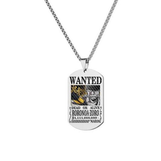 Pirate Hunter Zoro Silver Wanted Necklace