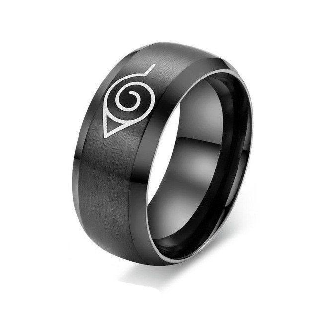 Konoha leaf Stainless Steel Ring (Black)